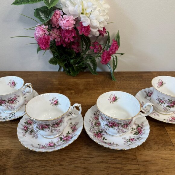 Royal Albert Lavender Rose Teacup and Saucer Set of 4 Vintage Bone China Floral - Picture 11 of 12